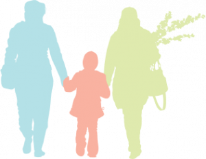 Silhouette of a parent, elder, and child